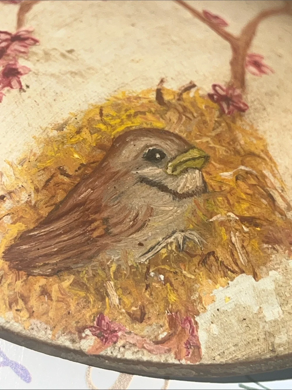 VTG Hand-Painted Wooden Serving Spoons with Floral Bird Motifs - Set of 2, Brown